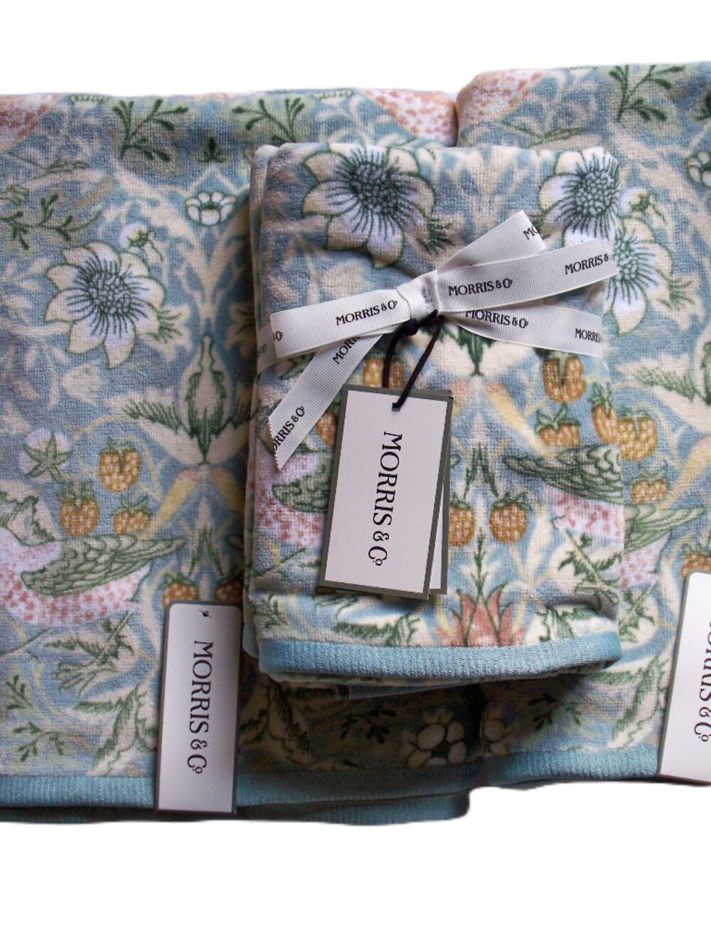 Morris & Co.  STRAWBERRY THIEF 4 Pc Bath Towel Set 2 Bath 2 Hand Cotton NWT